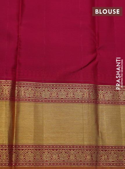 Pure kanchipuram silk saree green and magenta pink with zari woven buttas and temple design lomg rich zari woven border