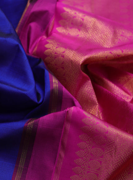 Pure kanchipuram silk saree blue and pink with plain body and zari woven korvai border