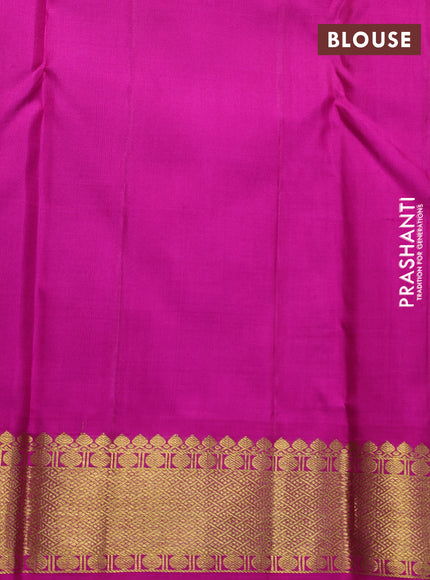 Pure kanchipuram silk saree blue and pink with plain body and zari woven korvai border