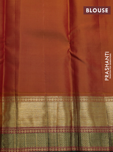 Pure kanchipuram silk saree dual shade of blue and dual shade of mustard with zari woven buttas and zari woven korvai border