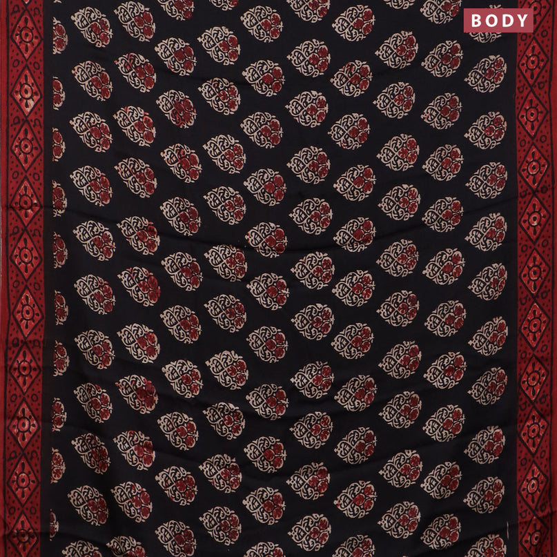 Modal silk saree black and maroon with butta prints and printed border