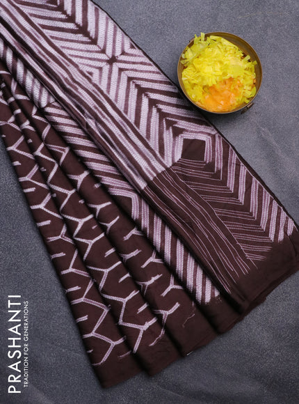 Modal silk saree brown with allover prints and printed border