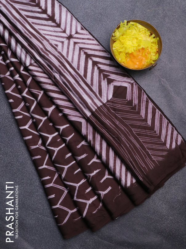 Modal silk saree brown with allover prints and printed border