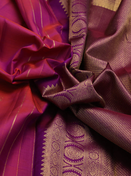 Pure kanchipuram silk saree dual shade of pink and purple with zari woven buttas and long rich zari woven border