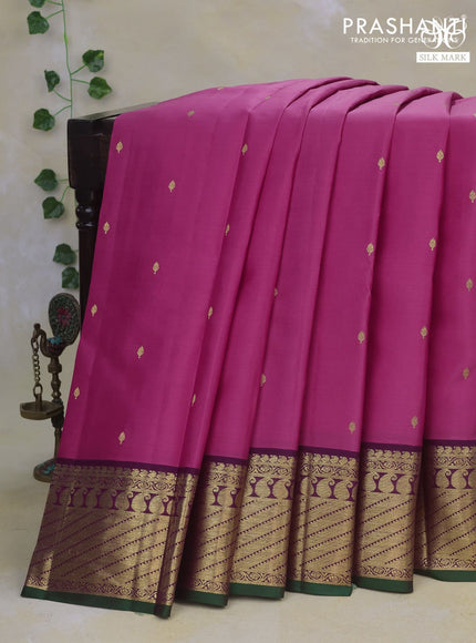 Pure kanchipuram silk saree pink and wine shade with zari woven buttas and paisley zari woven korvai border