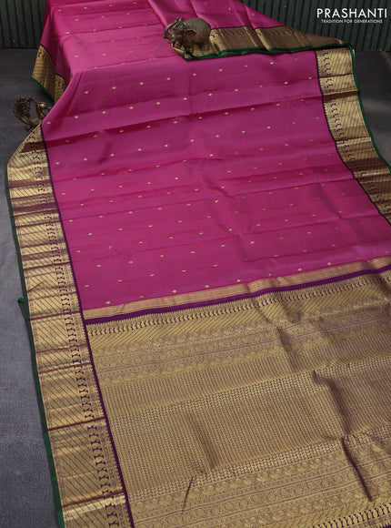 Pure kanchipuram silk saree pink and wine shade with zari woven buttas and paisley zari woven korvai border