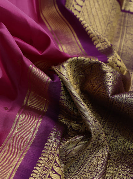 Pure kanchipuram silk saree pink and wine shade with zari woven buttas and paisley zari woven korvai border