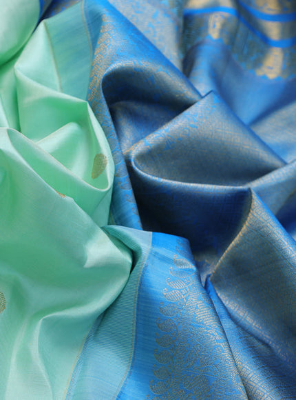 Pure kanchipuram silk saree teal shade and cs blue with rudhraksha zari woven buttas and long rich zari woven border