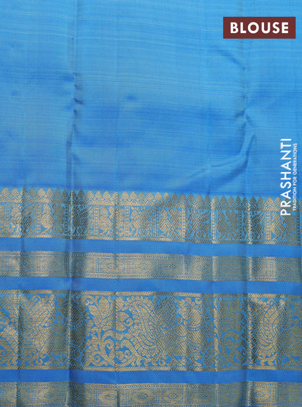 Pure kanchipuram silk saree teal shade and cs blue with rudhraksha zari woven buttas and long rich zari woven border