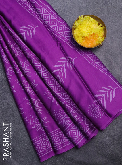 Modal silk saree purple with allover prints and printed border