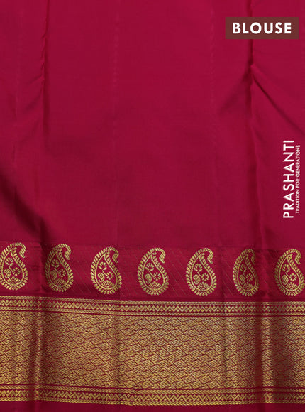 Pure kanchipuram silk saree dual shade of bluish green and pink with zari woven buttas and zari woven korvai border