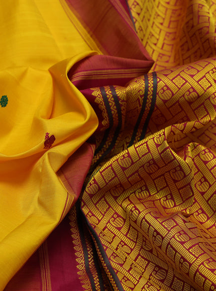 Pure kanchipuram silk saree yellow and maroon with thread woven buttas and annam thread woven korvai border