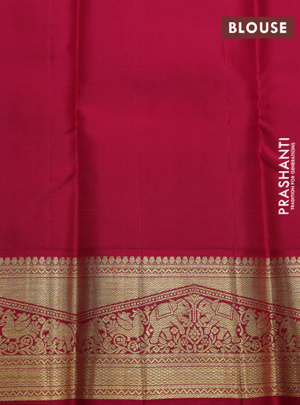 Pure kanchipuram silk saree teal blue and pink with zari woven buttas and rich zari woven korvai border