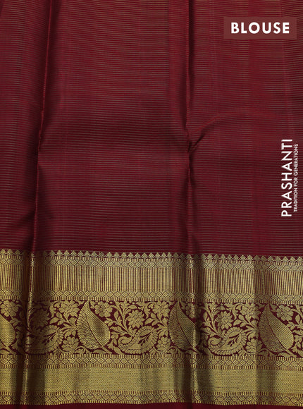 Pure kanchipuram silk saree grey and maroon with allover zari strips & buttas and zari woven border