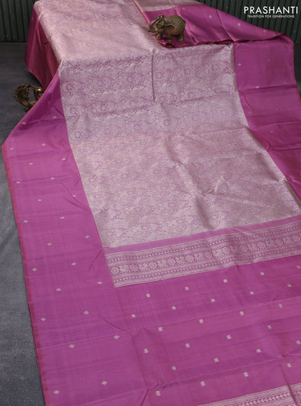 Pure kanchipuram silk saree mauve pink with allover silver zari woven brocade weaves and long silver zari woven butta border