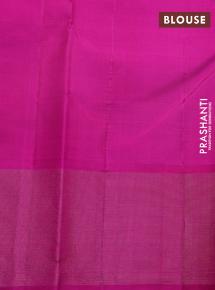 Pure kanchipuram silk saree navy blue and pink with allover checked pattern and temple design zari woven border