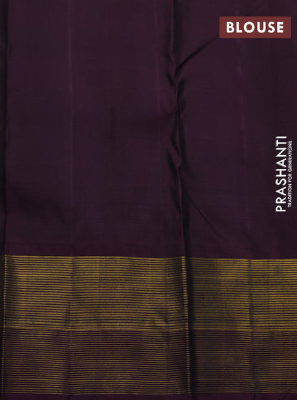 Pure kanchipuram silk saree beige shade and wine shade with allover checked pattern and temple design zari woven border