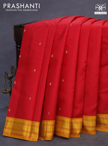 Pure kanchipuram silk saree red and dark mustard with zari woven buttas and zari woven korvai border