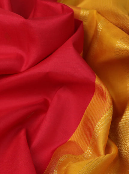 Pure kanchipuram silk saree red and dark mustard with zari woven buttas and zari woven korvai border