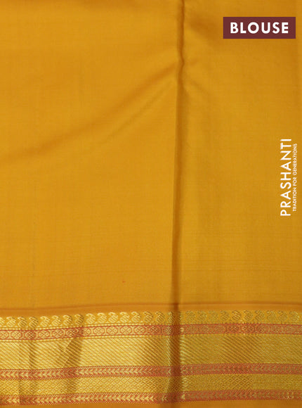 Pure kanchipuram silk saree red and dark mustard with zari woven buttas and zari woven korvai border