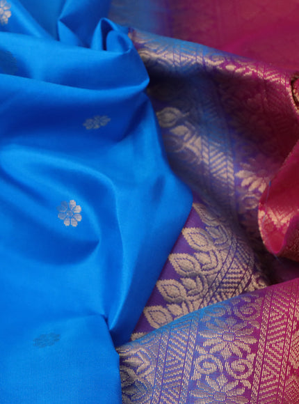 Pure kanchipuram silk saree blue and pink with zari woven buttas and rettapet zari woven border