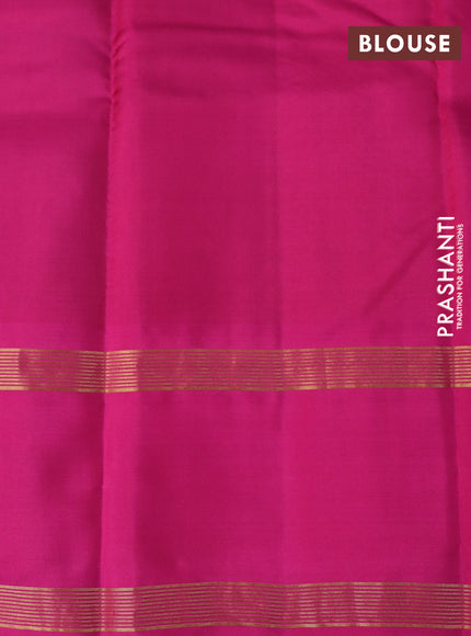 Pure kanchipuram silk saree blue and pink with zari woven buttas and rettapet zari woven border