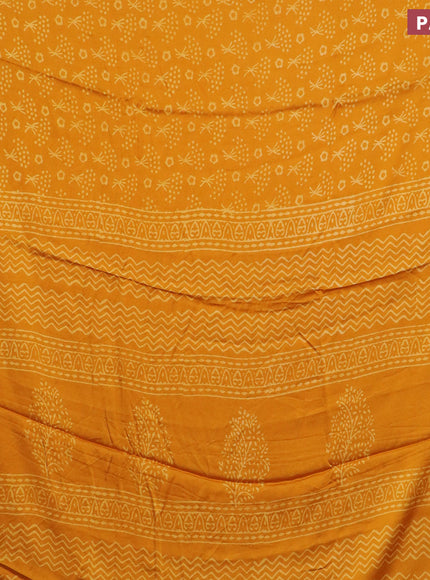 Modal silk saree mango yellow with allover prints and printed border