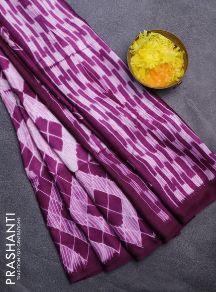 Modal silk saree off white and deep purple with allover prints and printed border