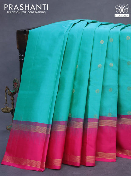 Pure kanchipuram silk saree teal blue and pink with zari woven buttas and rettapet zari woven border