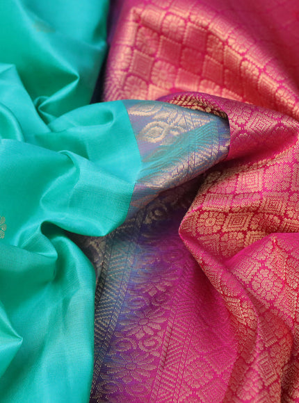 Pure kanchipuram silk saree teal blue and pink with zari woven buttas and rettapet zari woven border