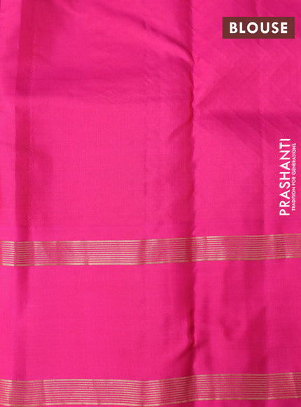 Pure kanchipuram silk saree teal blue and pink with zari woven buttas and rettapet zari woven border