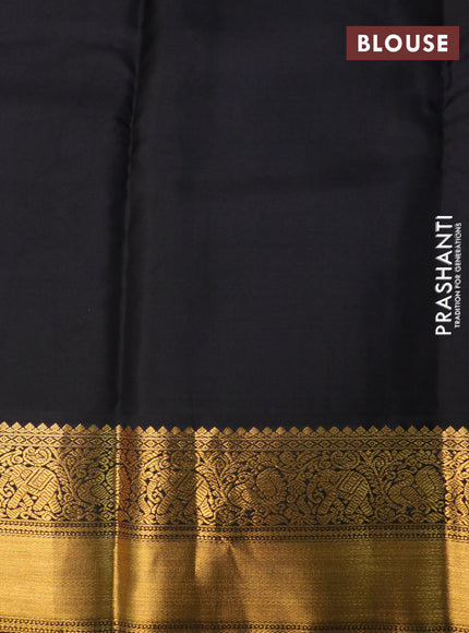 Pure kanchipuram silk saree pastel pink and black with zari woven buttas and zari woven korvai border