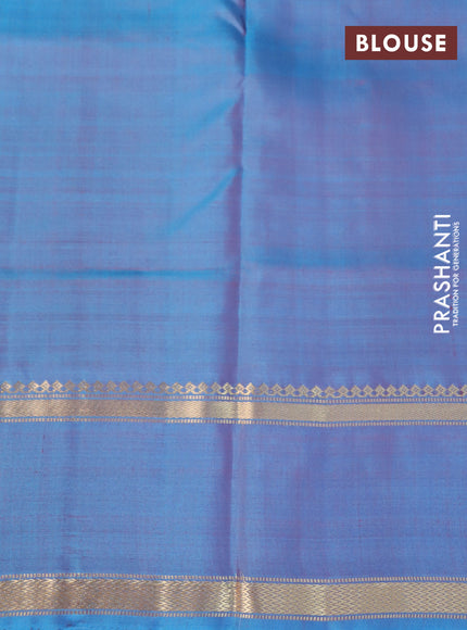 Pure kanchipuram silk saree red and cs blue with allover stripes pattern and rettapet zari woven border