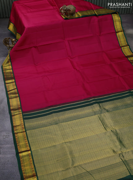 Pure kanchipuram silk saree pink and green with plain body and zari woven korvai border