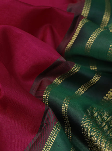 Pure kanchipuram silk saree pink and green with plain body and zari woven korvai border