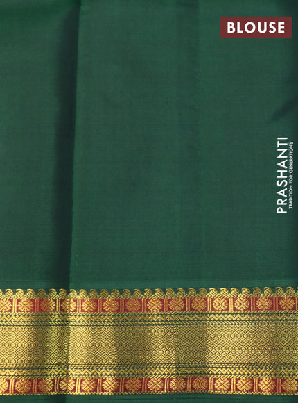 Pure kanchipuram silk saree pink and green with plain body and zari woven korvai border