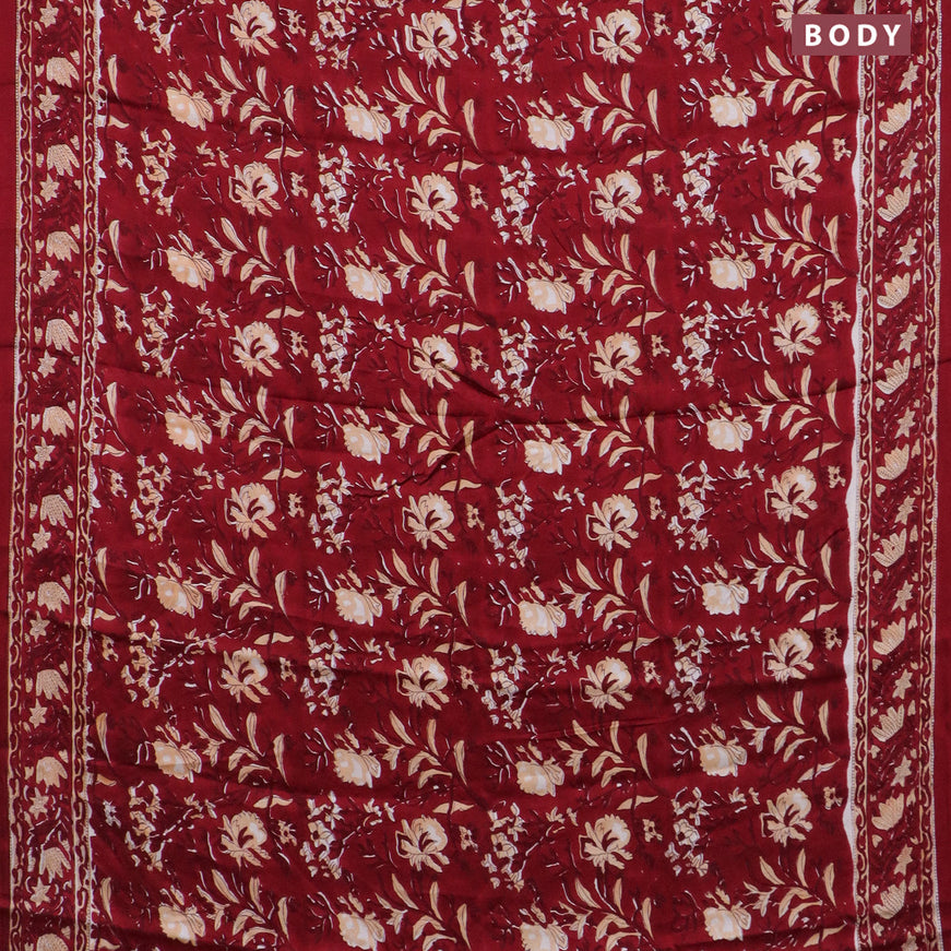 Modal silk saree red with allover floral prints and printed border