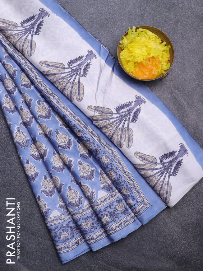 Modal silk saree blue and  with allover floral butta prints and printed border