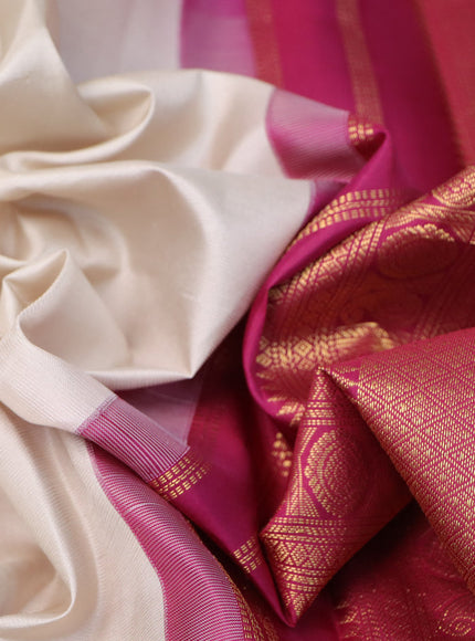 Pure kanchipuram silk saree pastel grey shade and dark magenta pink with zari woven buttas and rich zari woven korvai border