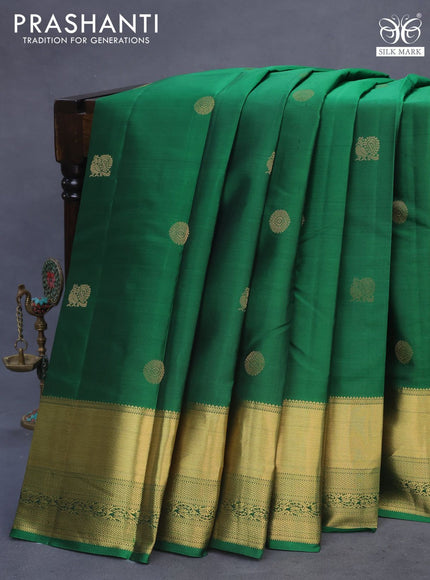 Pure kanchipuram silk saree green and pink with zari woven buttas and rich zari woven border