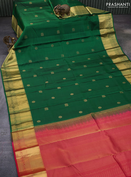 Pure kanchipuram silk saree green and pink with zari woven buttas and rich zari woven border