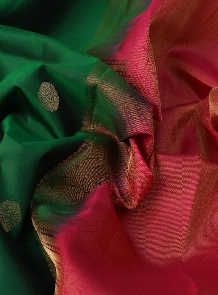 Pure kanchipuram silk saree green and pink with zari woven buttas and rich zari woven border