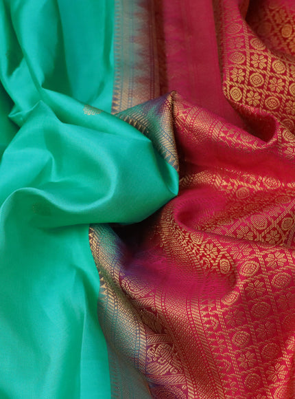 Pure kanchipuram silk saree teal blue and pink with zari woven buttas and zari woven korvai border