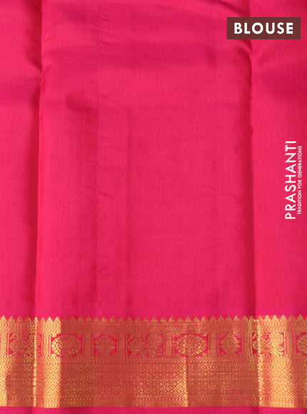 Pure kanchipuram silk saree teal blue and pink with zari woven buttas and zari woven korvai border