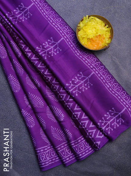 Modal silk saree violet with allover leaf butta prints and printed border