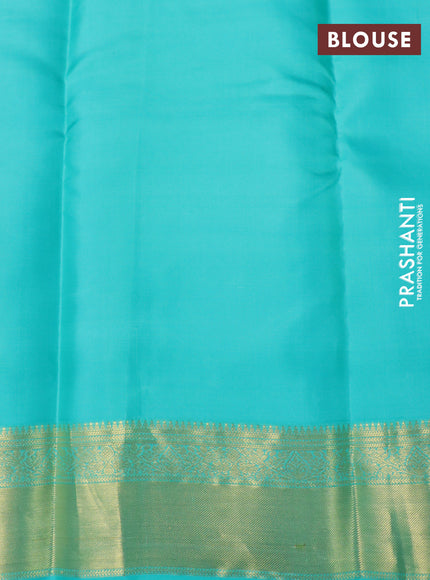 Pure kanchipuram silk saree lime yellow and light blue with allover zari checks & buttas and zari woven border