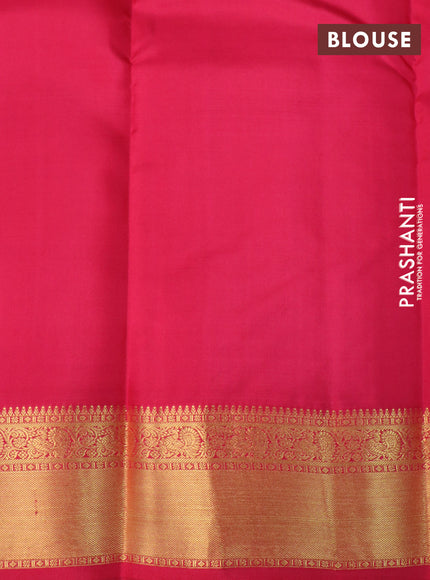 Pure kanchipuram silk saree dual shade of mustard and pink with allover zari checks & buttas and zari woven border