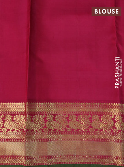 Pure kanchipuram silk saree cs blue and dark pink green with allover stripes pattern and annam zari woven korvai border