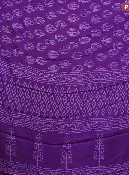 Modal silk saree violet with allover leaf butta prints and printed border