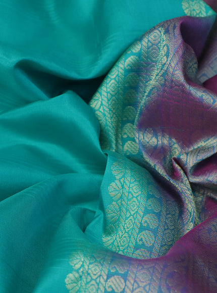 Pure kanchipuram silk saree teal blue and dual shade of pink with plain body and zari woven butta border